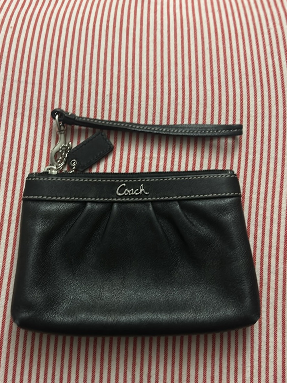 Coach Black Leather Wristlet with Silver Logo